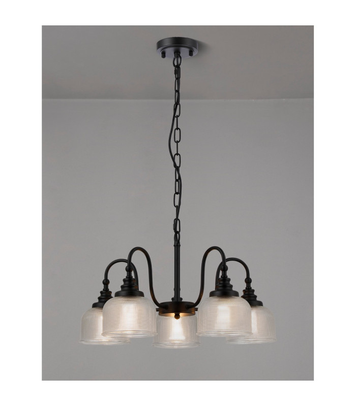DeRuyter 57cm Semi Flush/Pendant 5 Light E27 Satin Black/Clear Glass-3