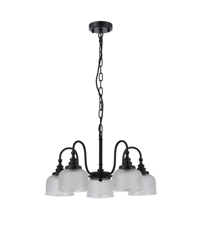 DeRuyter 57cm Semi Flush/Pendant 5 Light E27 Satin Black/Clear Glass-4