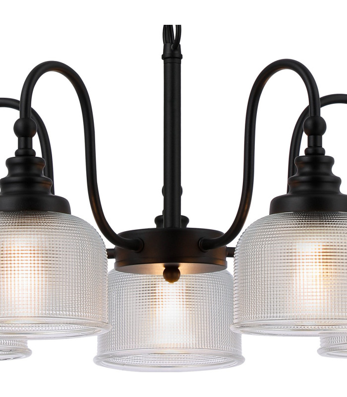 DeRuyter 57cm Semi Flush/Pendant 5 Light E27 Satin Black/Clear Glass-6