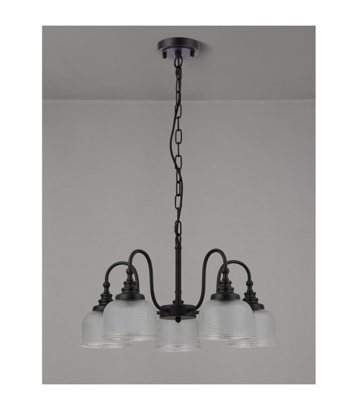 DeRuyter 57cm Semi Flush/Pendant 5 Light E27 Satin Black/Clear Glass-8