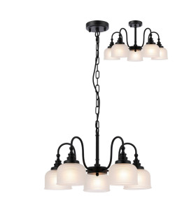 DeRuyter 57cm Semi Flush/Pendant 5 Light E27 Satin Black/Frosted Glass-1