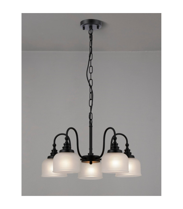 DeRuyter 57cm Semi Flush/Pendant 5 Light E27 Satin Black/Frosted Glass-3