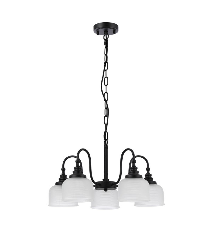 DeRuyter 57cm Semi Flush/Pendant 5 Light E27 Satin Black/Frosted Glass-4