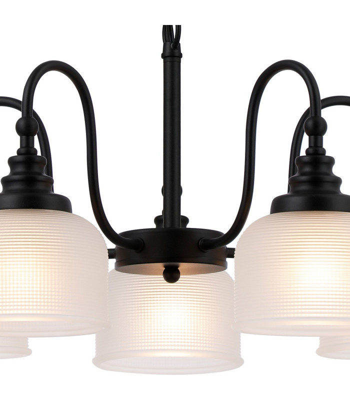 DeRuyter 57cm Semi Flush/Pendant 5 Light E27 Satin Black/Frosted Glass-6
