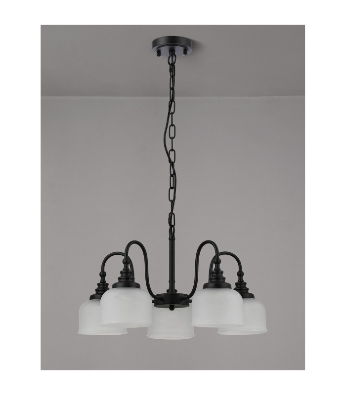 DeRuyter 57cm Semi Flush/Pendant 5 Light E27 Satin Black/Frosted Glass-8