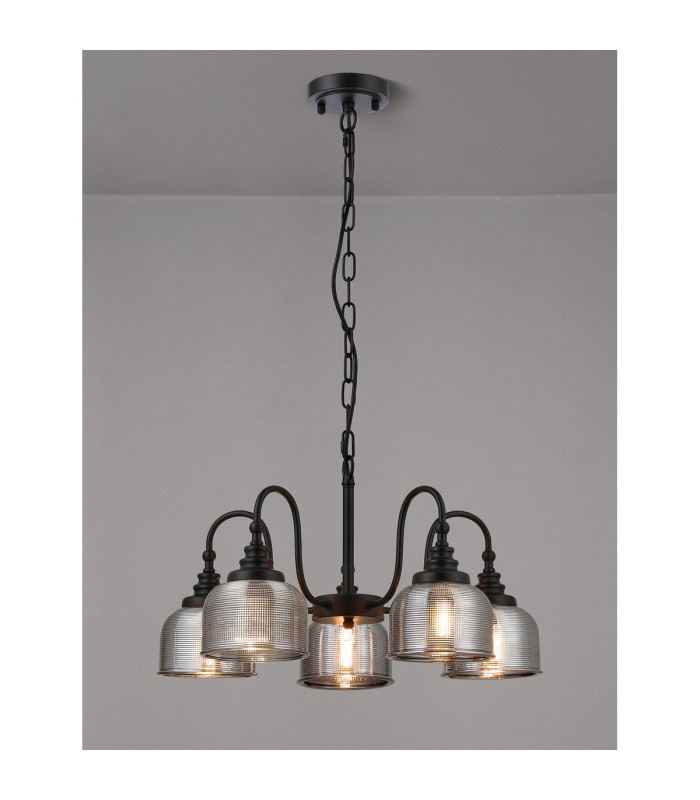 DeRuyter 57cm Semi Flush/Pendant 5 Light E27 Satin Black/Smoke Glass-3