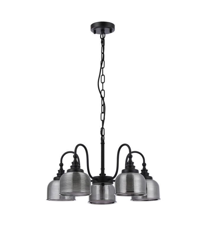 DeRuyter 57cm Semi Flush/Pendant 5 Light E27 Satin Black/Smoke Glass-4