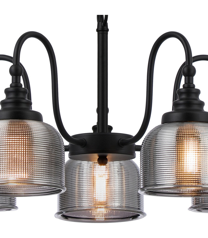 DeRuyter 57cm Semi Flush/Pendant 5 Light E27 Satin Black/Smoke Glass-6