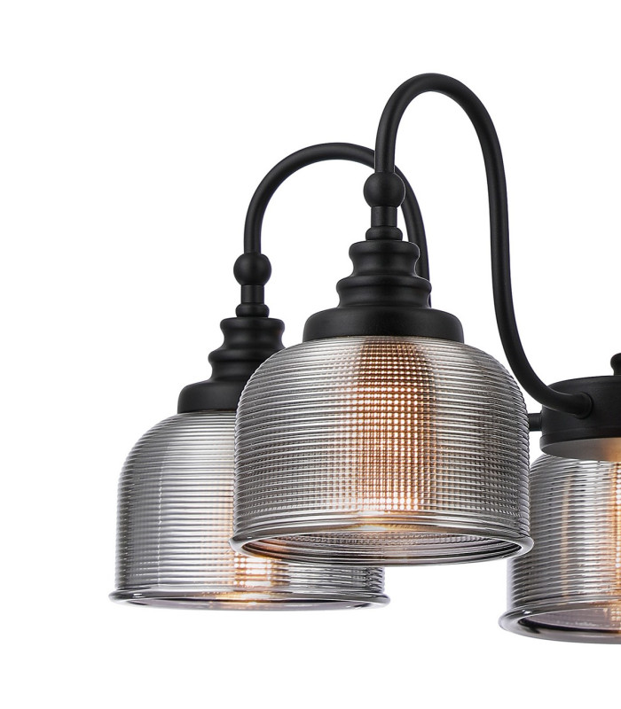 DeRuyter 57cm Semi Flush/Pendant 5 Light E27 Satin Black/Smoke Glass-7