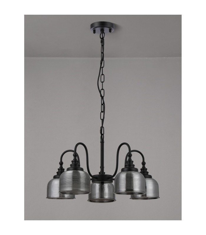 DeRuyter 57cm Semi Flush/Pendant 5 Light E27 Satin Black/Smoke Glass-8