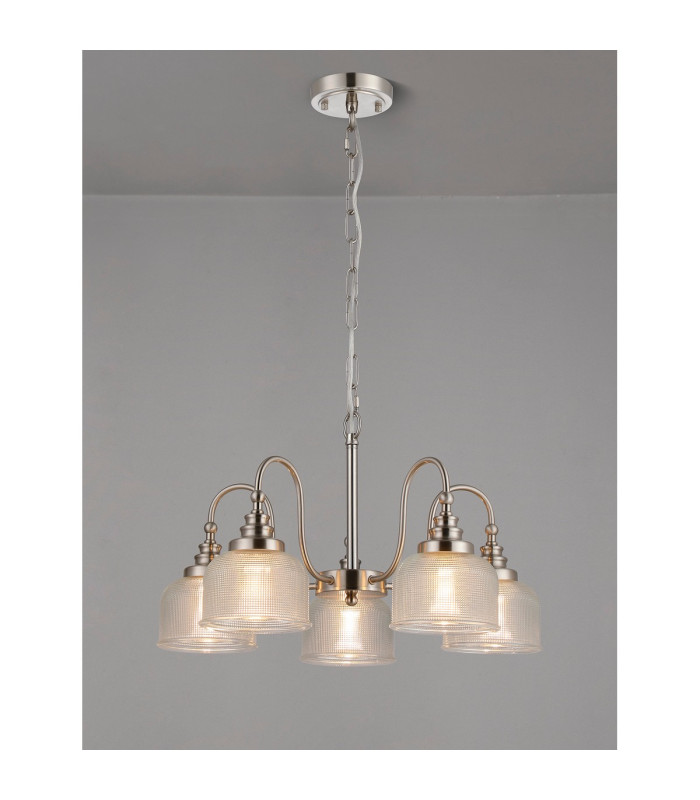 DeRuyter 57cm Semi Flush/Pendant 5 Light E27 Satin Nickel/Clear Glass-3