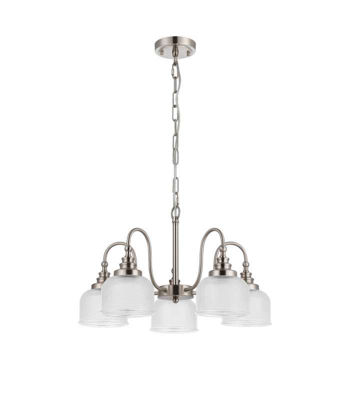DeRuyter 57cm Semi Flush/Pendant 5 Light E27 Satin Nickel/Clear Glass-4
