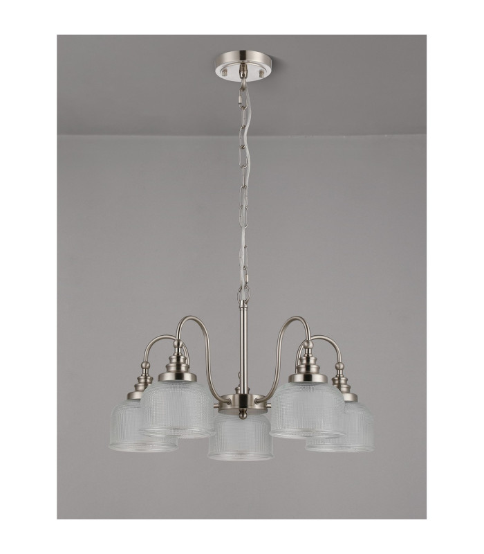 DeRuyter 57cm Semi Flush/Pendant 5 Light E27 Satin Nickel/Clear Glass-8