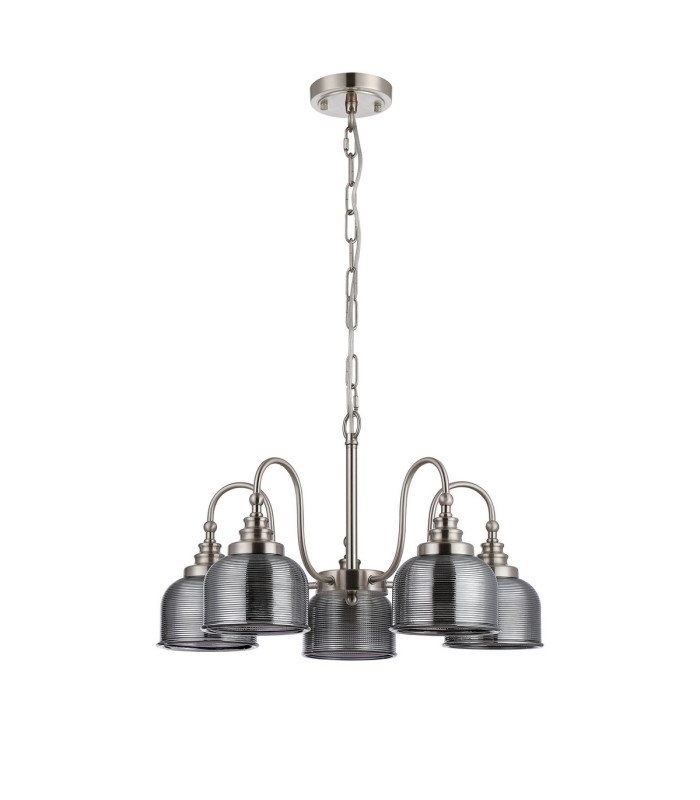 DeRuyter 57cm Semi Flush/Pendant 5 Light E27 Satin Nickel/Smoke Glass-4