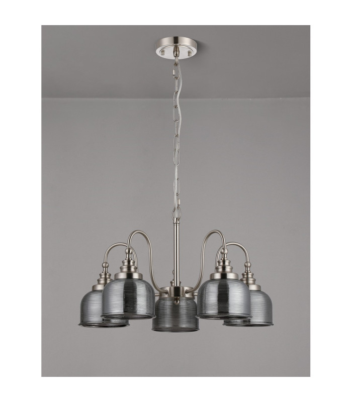 DeRuyter 57cm Semi Flush/Pendant 5 Light E27 Satin Nickel/Smoke Glass-8