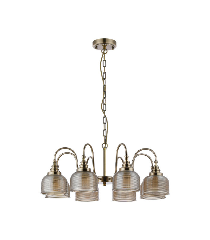 DeRuyter 73cm Semi Flush/Pendant 8 Light E27 Antique Brass/Amber Glass-4