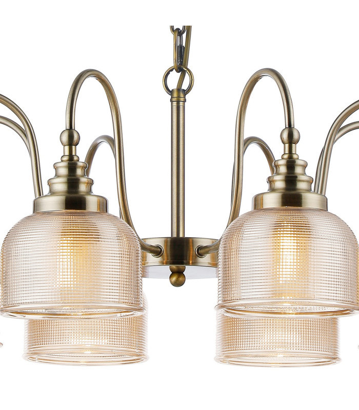 DeRuyter 73cm Semi Flush/Pendant 8 Light E27 Antique Brass/Amber Glass-6