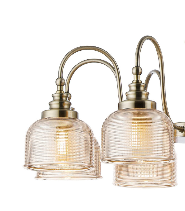 DeRuyter 73cm Semi Flush/Pendant 8 Light E27 Antique Brass/Amber Glass-7