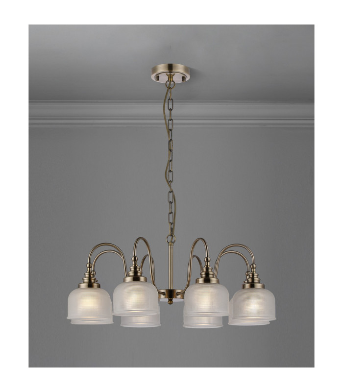DeRuyter 73cm Semi Flush/Pendant 8 Light E27 Antique Brass/Frosted Glass-3