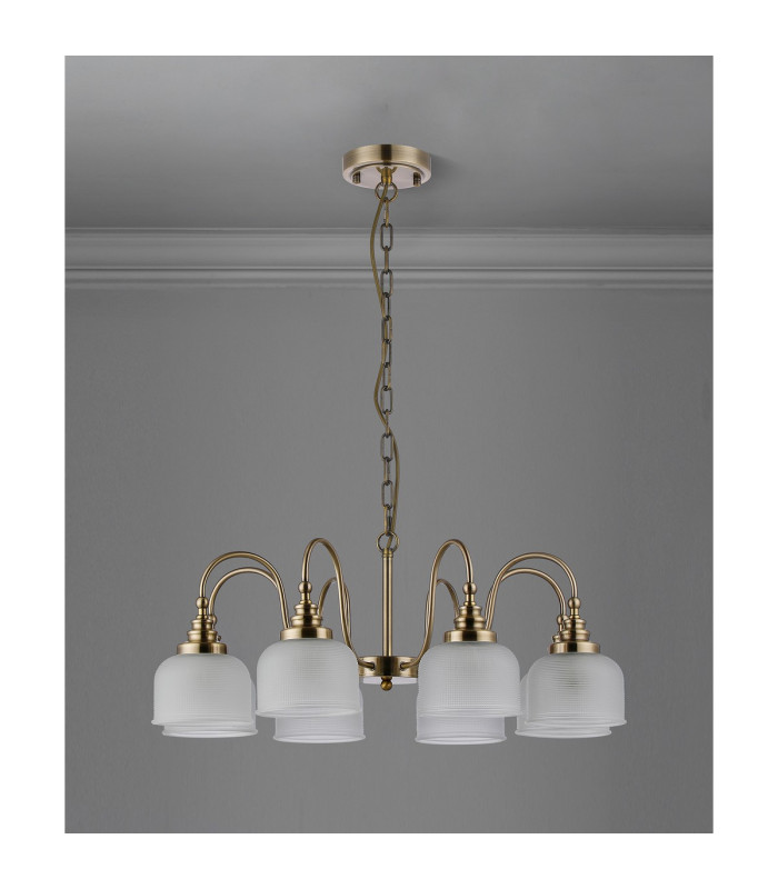 DeRuyter 73cm Semi Flush/Pendant 8 Light E27 Antique Brass/Frosted Glass-8