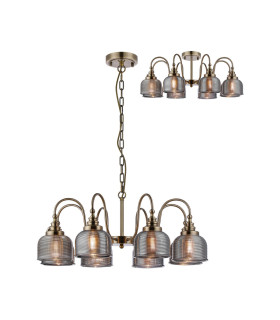 DeRuyter 73cm Semi Flush/Pendant 8 Light E27 Antique Brass/Smoke Glass-1