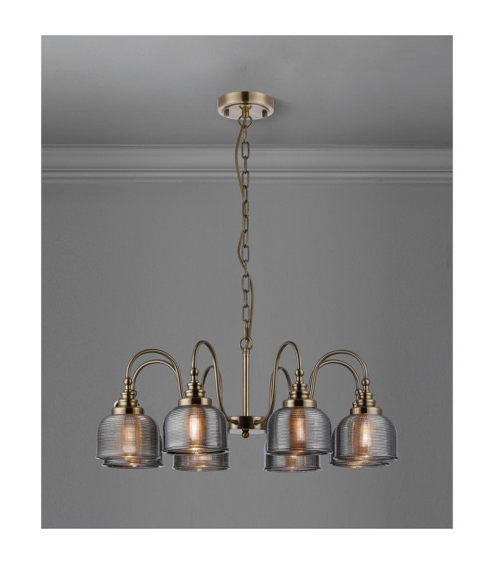 DeRuyter 73cm Semi Flush/Pendant 8 Light E27 Antique Brass/Smoke Glass-3