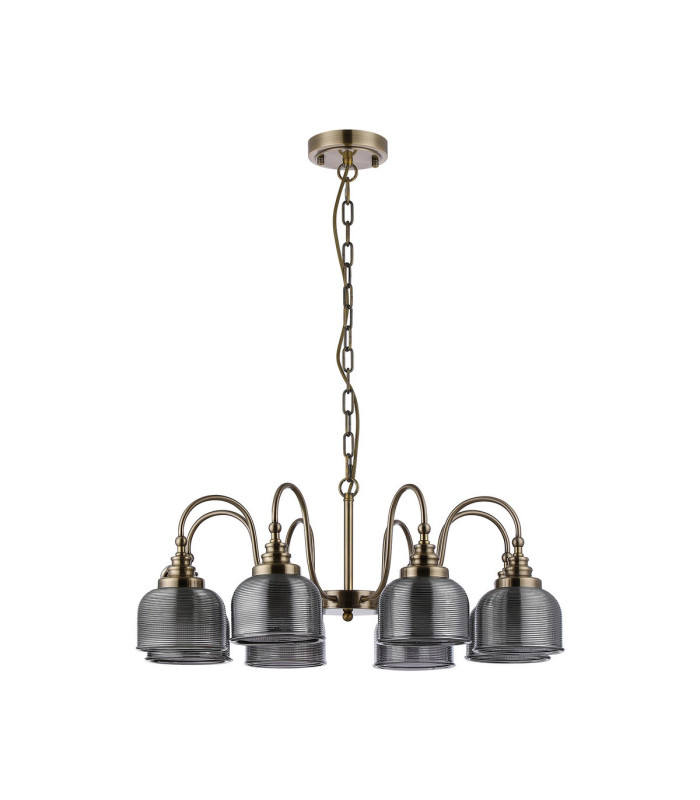DeRuyter 73cm Semi Flush/Pendant 8 Light E27 Antique Brass/Smoke Glass-4