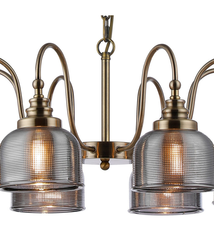 DeRuyter 73cm Semi Flush/Pendant 8 Light E27 Antique Brass/Smoke Glass-6
