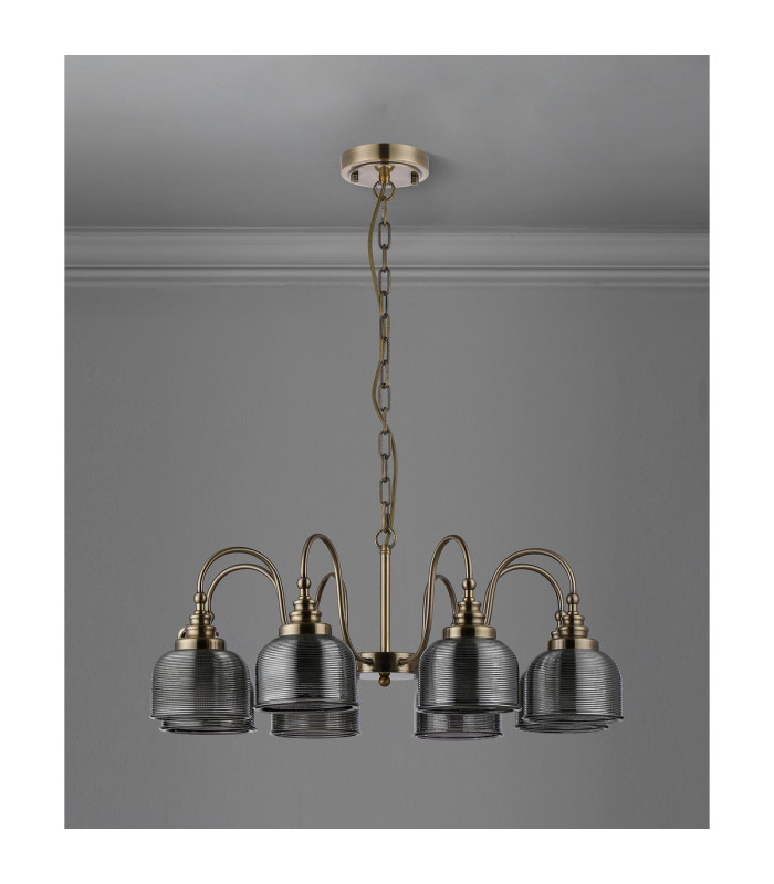 DeRuyter 73cm Semi Flush/Pendant 8 Light E27 Antique Brass/Smoke Glass-8