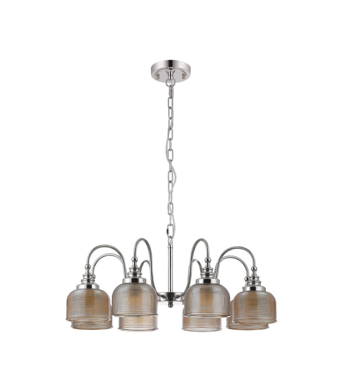 DeRuyter 73cm Semi Flush/Pendant 8 Light E27 Polished Nickel/Amber Glass-4