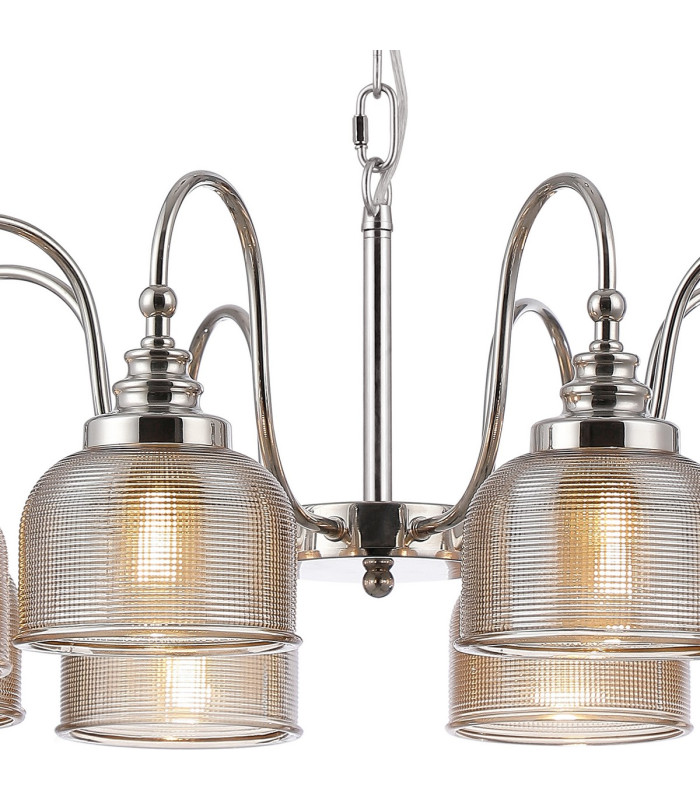 DeRuyter 73cm Semi Flush/Pendant 8 Light E27 Polished Nickel/Amber Glass-6