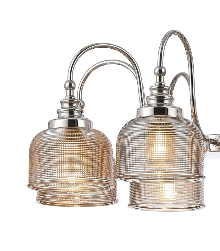 DeRuyter 73cm Semi Flush/Pendant 8 Light E27 Polished Nickel/Amber Glass-7