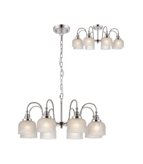 DeRuyter 73cm Semi Flush/Pendant 8 Light E27 Polished Nickel/Frosted Glass-1