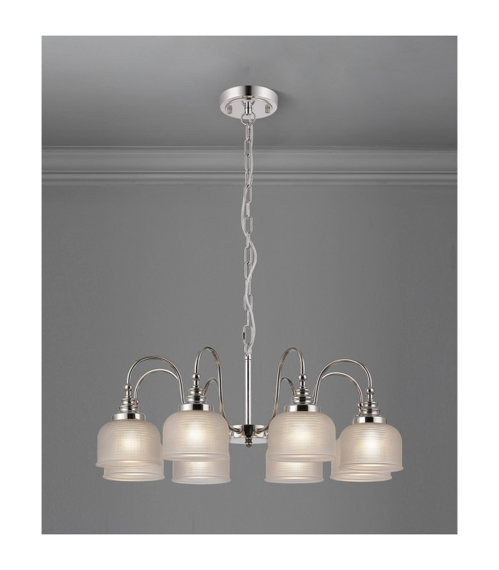 DeRuyter 73cm Semi Flush/Pendant 8 Light E27 Polished Nickel/Frosted Glass-3