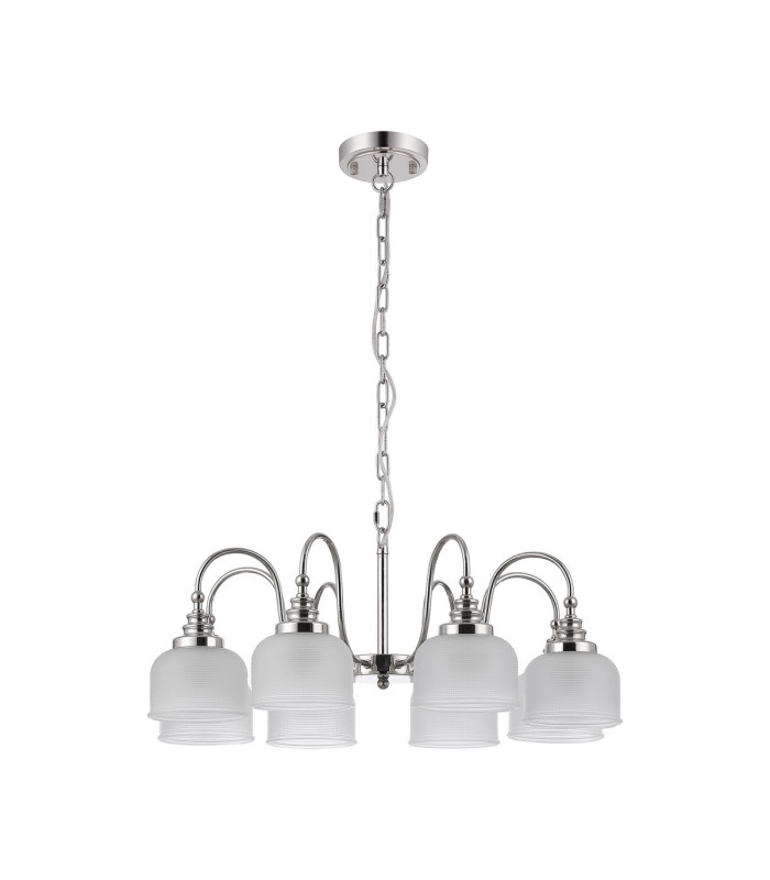 DeRuyter 73cm Semi Flush/Pendant 8 Light E27 Polished Nickel/Frosted Glass-4