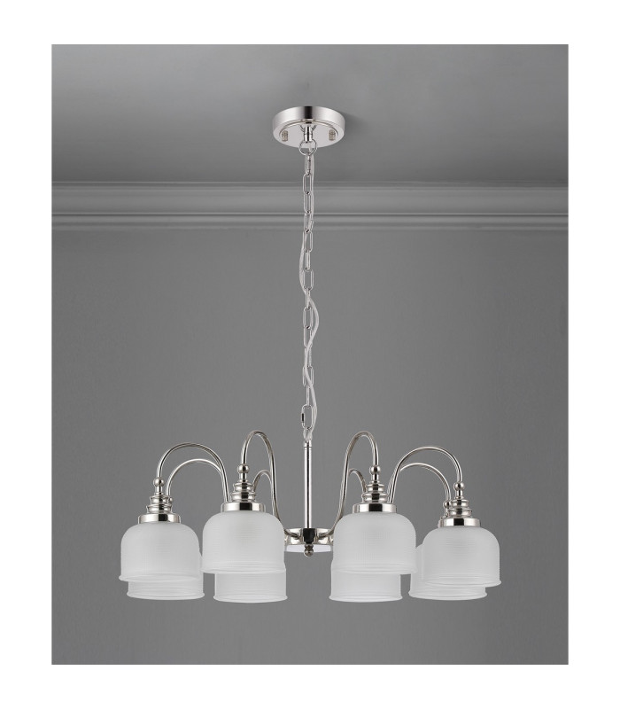 DeRuyter 73cm Semi Flush/Pendant 8 Light E27 Polished Nickel/Frosted Glass-8