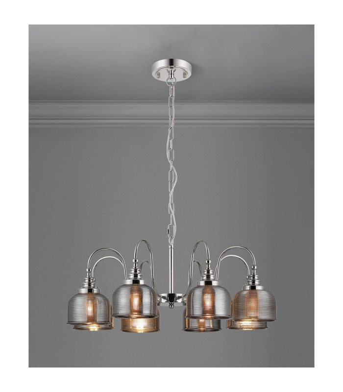 DeRuyter 73cm Semi Flush/Pendant 8 Light E27 Polished Nickel/Smoke Glass-3