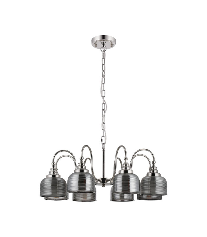 DeRuyter 73cm Semi Flush/Pendant 8 Light E27 Polished Nickel/Smoke Glass-4