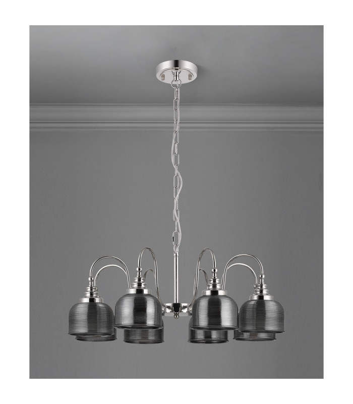 DeRuyter 73cm Semi Flush/Pendant 8 Light E27 Polished Nickel/Smoke Glass-8