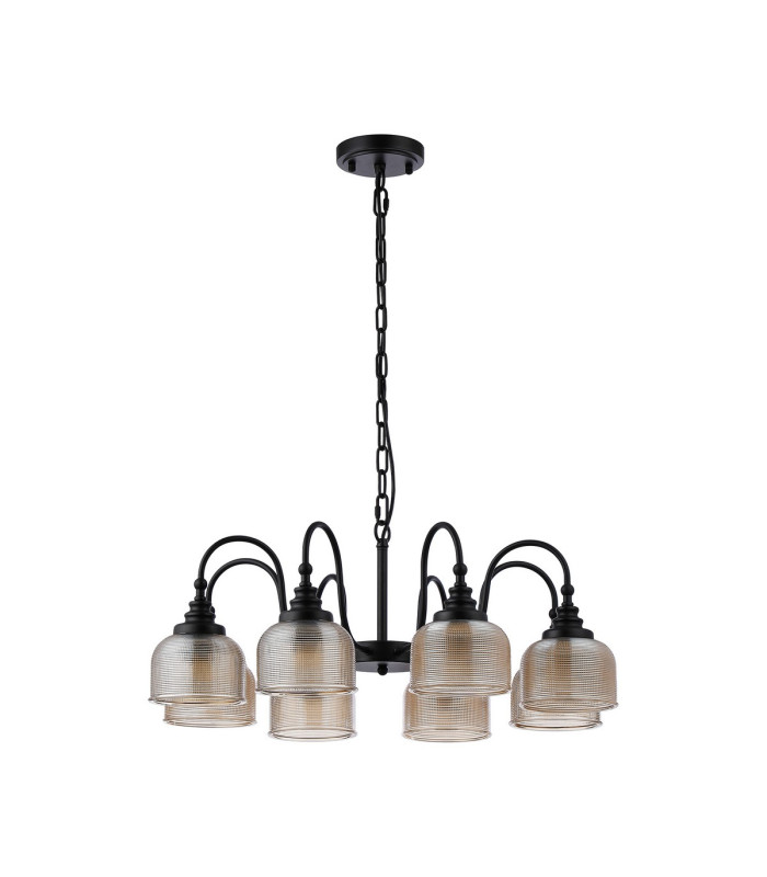 DeRuyter 73cm Semi Flush/Pendant 8 Light E27 Satin Black/Amber Glass-4