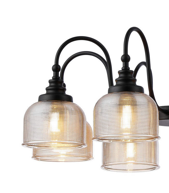 DeRuyter 73cm Semi Flush/Pendant 8 Light E27 Satin Black/Amber Glass-7