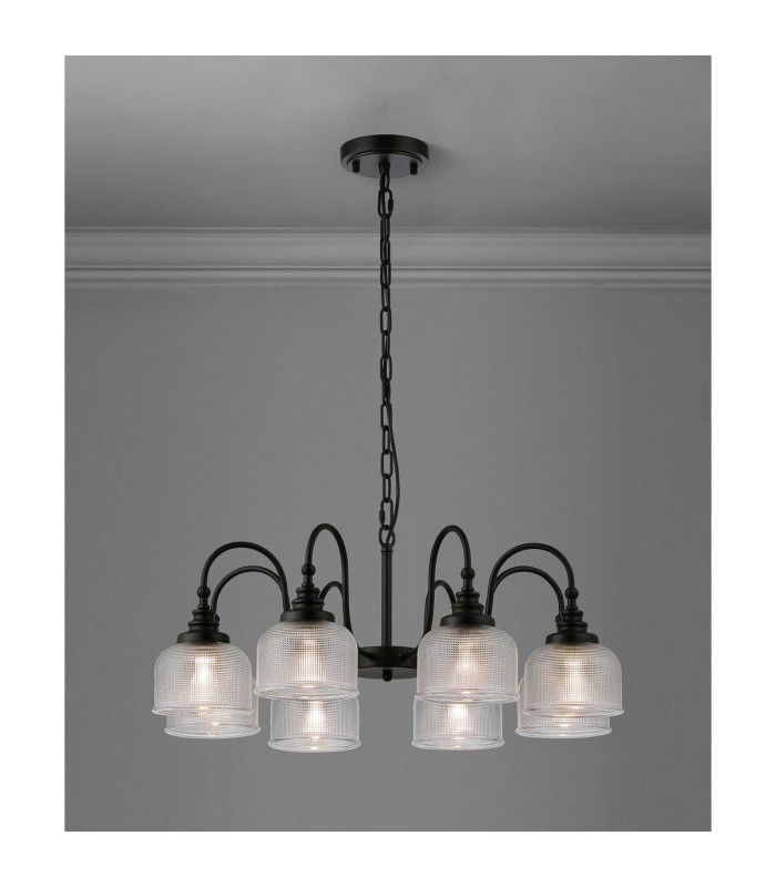 DeRuyter 73cm Semi Flush/Pendant 8 Light E27 Satin Black/Clear Glass-3