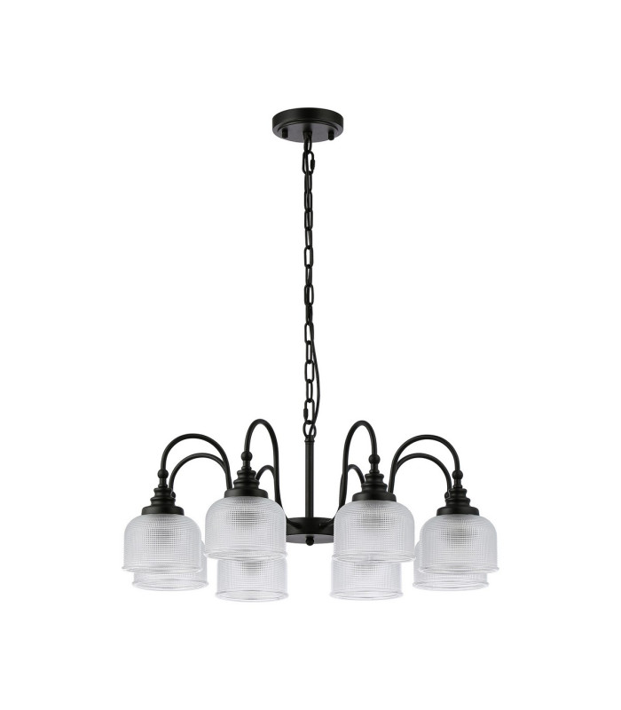 DeRuyter 73cm Semi Flush/Pendant 8 Light E27 Satin Black/Clear Glass-4