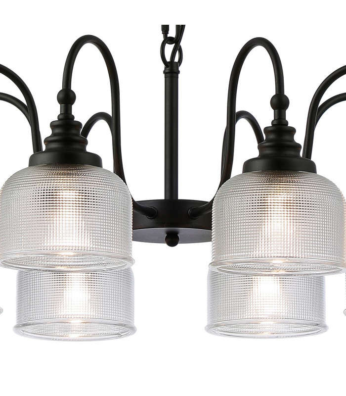 DeRuyter 73cm Semi Flush/Pendant 8 Light E27 Satin Black/Clear Glass-6