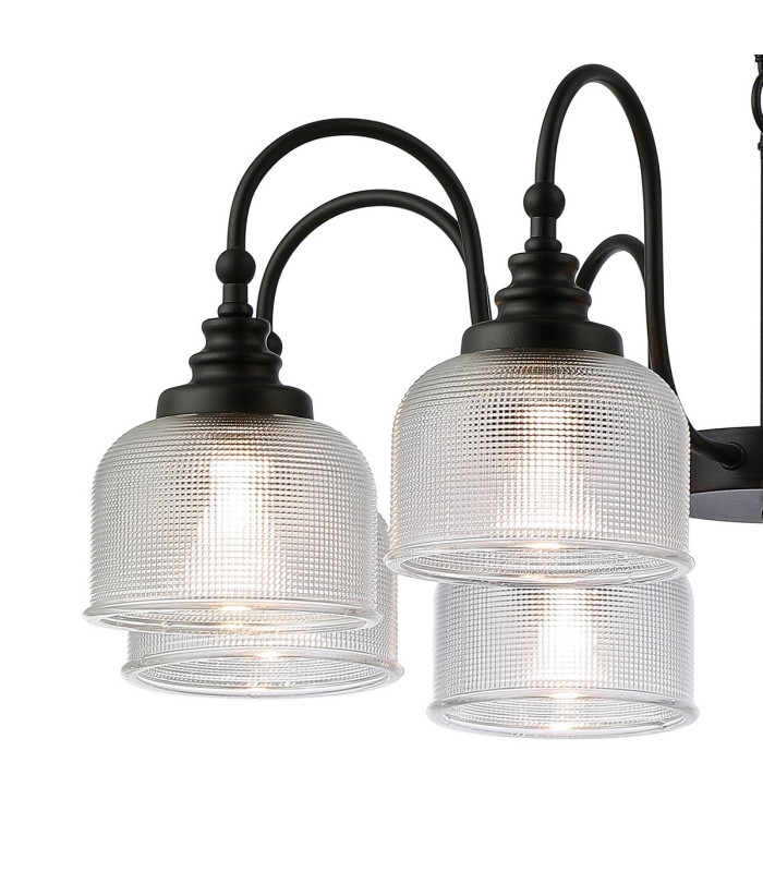 DeRuyter 73cm Semi Flush/Pendant 8 Light E27 Satin Black/Clear Glass-7