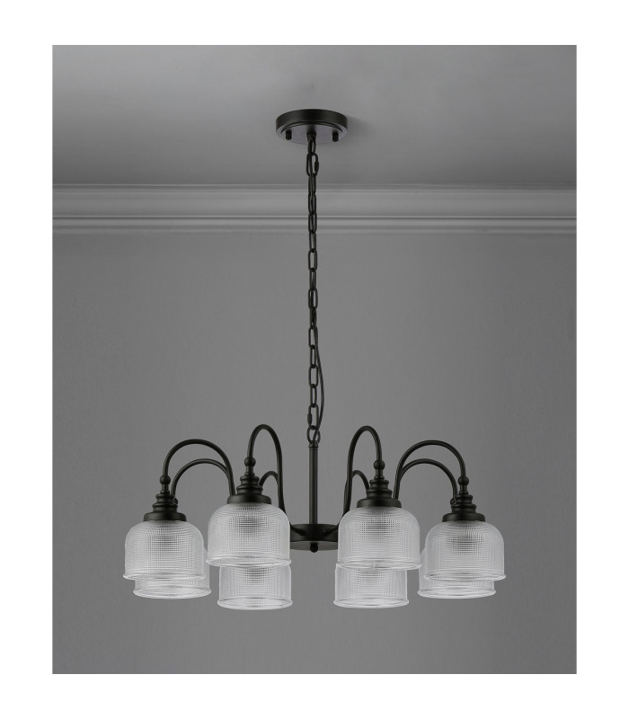 DeRuyter 73cm Semi Flush/Pendant 8 Light E27 Satin Black/Clear Glass-8