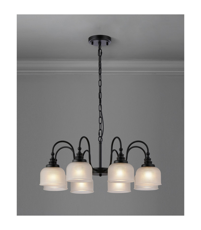 DeRuyter 73cm Semi Flush/Pendant 8 Light E27 Satin Black/Frosted Glass-3
