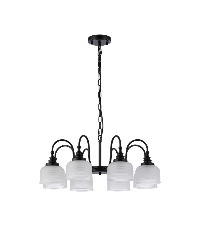 DeRuyter 73cm Semi Flush/Pendant 8 Light E27 Satin Black/Frosted Glass-4