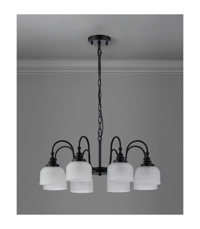 DeRuyter 73cm Semi Flush/Pendant 8 Light E27 Satin Black/Frosted Glass-8