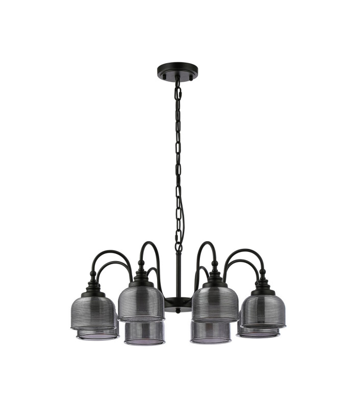 DeRuyter 73cm Semi Flush/Pendant 8 Light E27 Satin Black/Smoke Glass-4